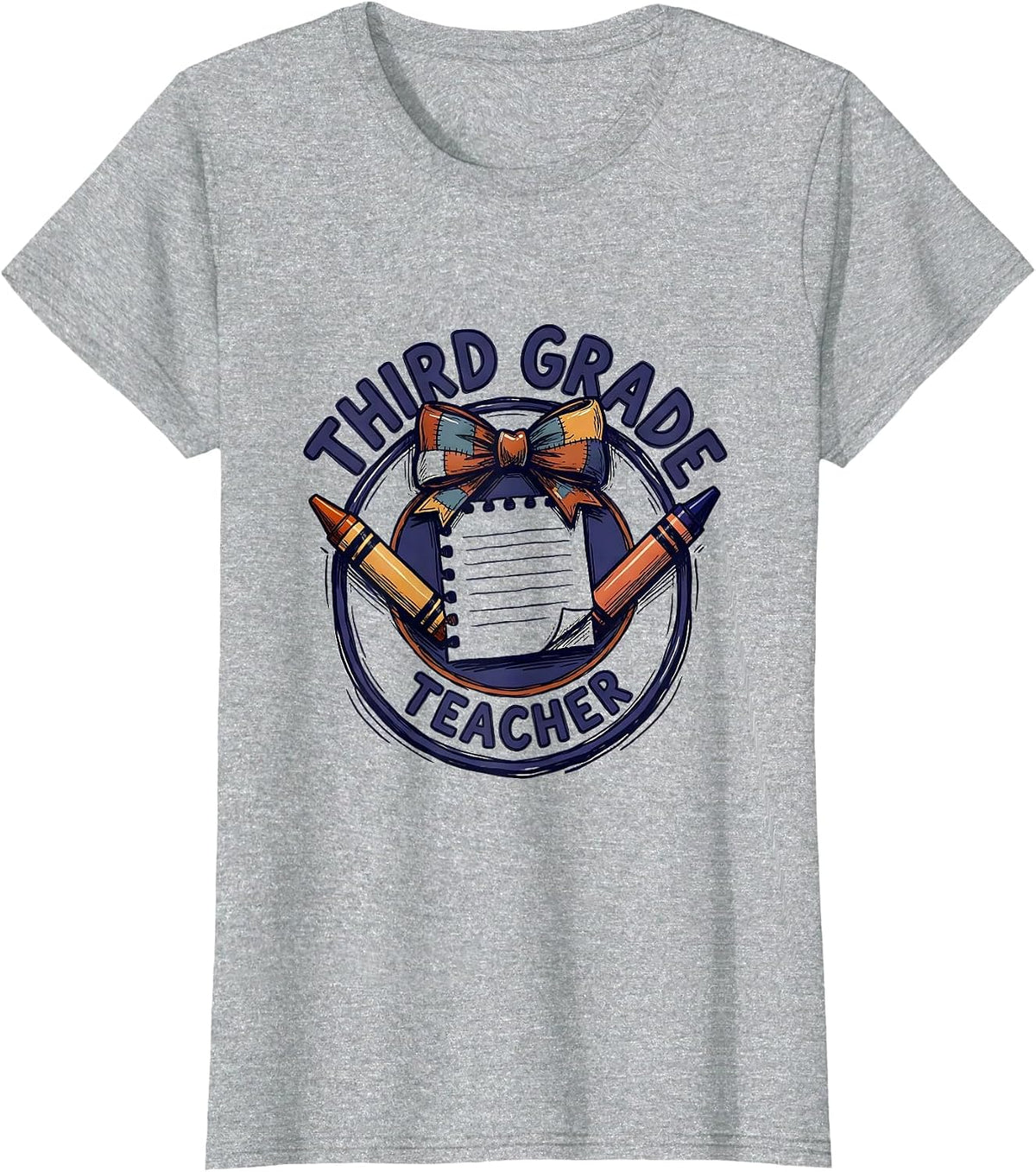 Women's Third Grade Teacher Back to School Blue Bow Coquette T-Shirt - Heather Grey