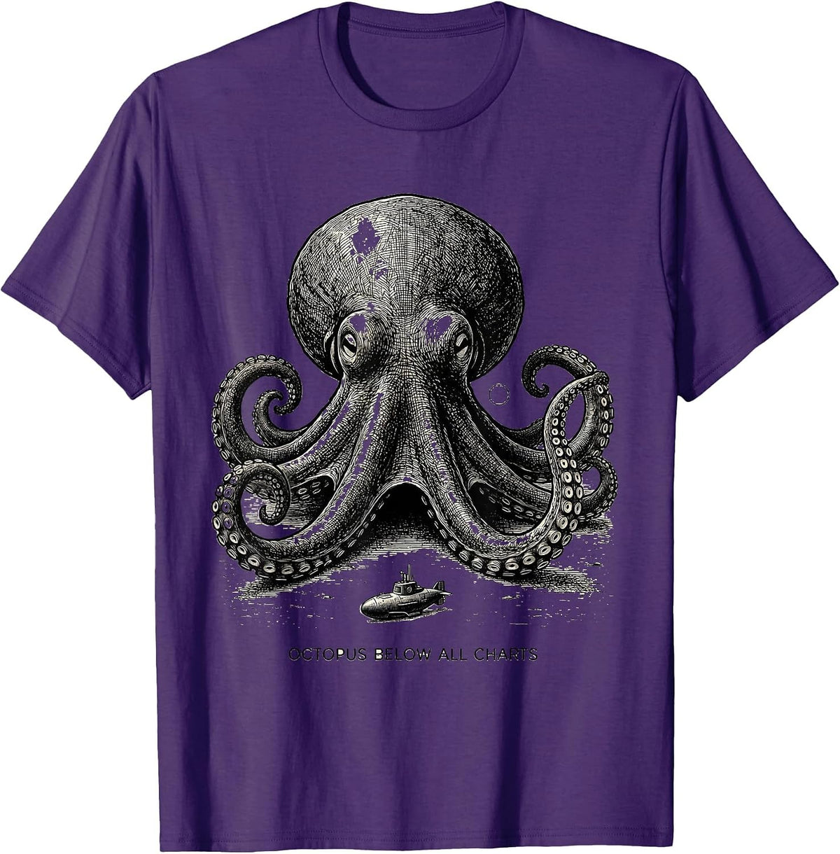 Octopus Below All Charts Monochromatic Ocean Animal Lover T-Shirt - Purple