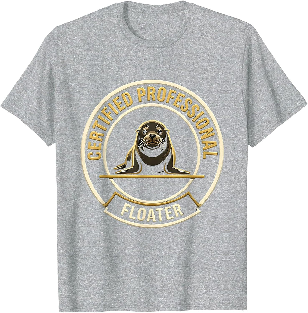 Men's Certified Professional Floater Funny Manatee Seal Ocean T-Shirt - Heather Grey