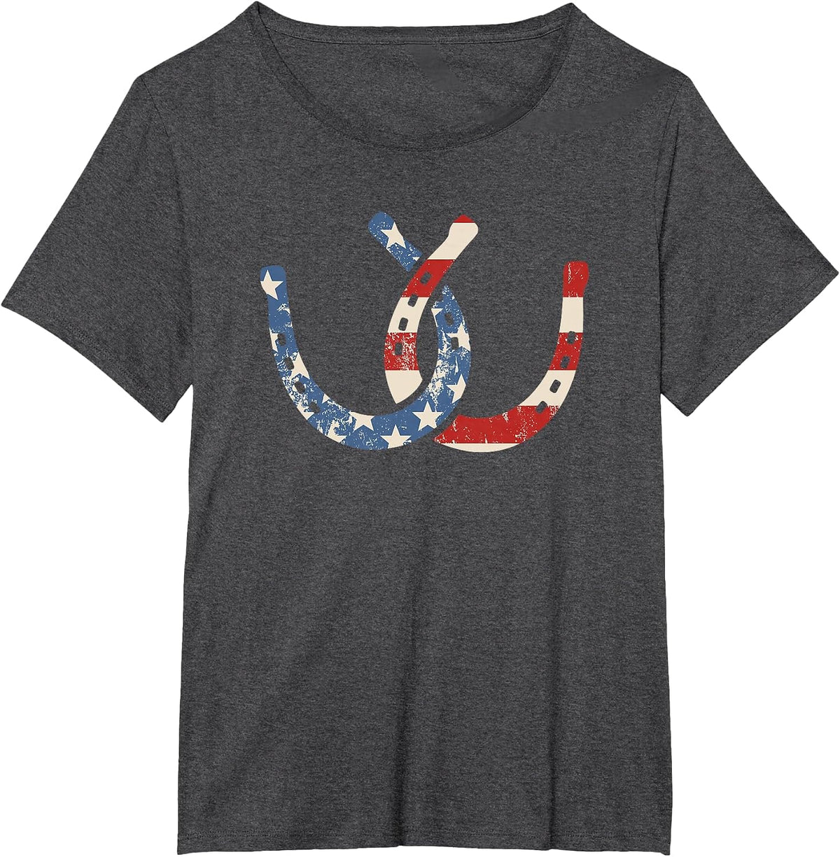 Horseshoe Flag July 4th Horseback Riding Horse Equestrian T-Shirt - Dark Heather Grey