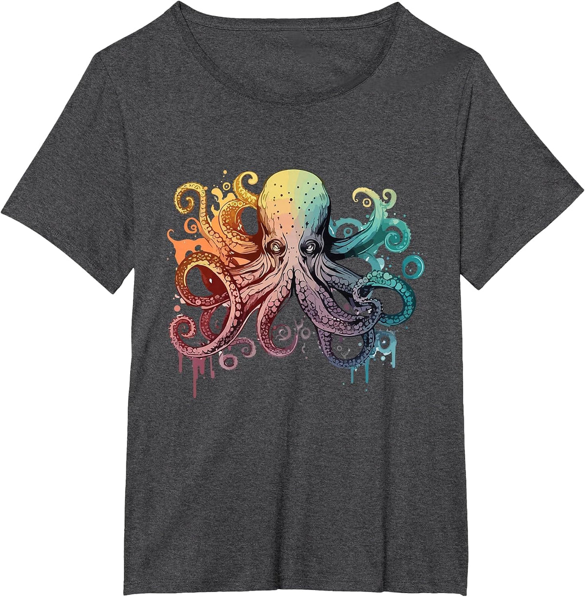Colorful Octopus Artwork - Watercolor Animal Lover Sea Diver T-Shirt - Dark Heather Grey