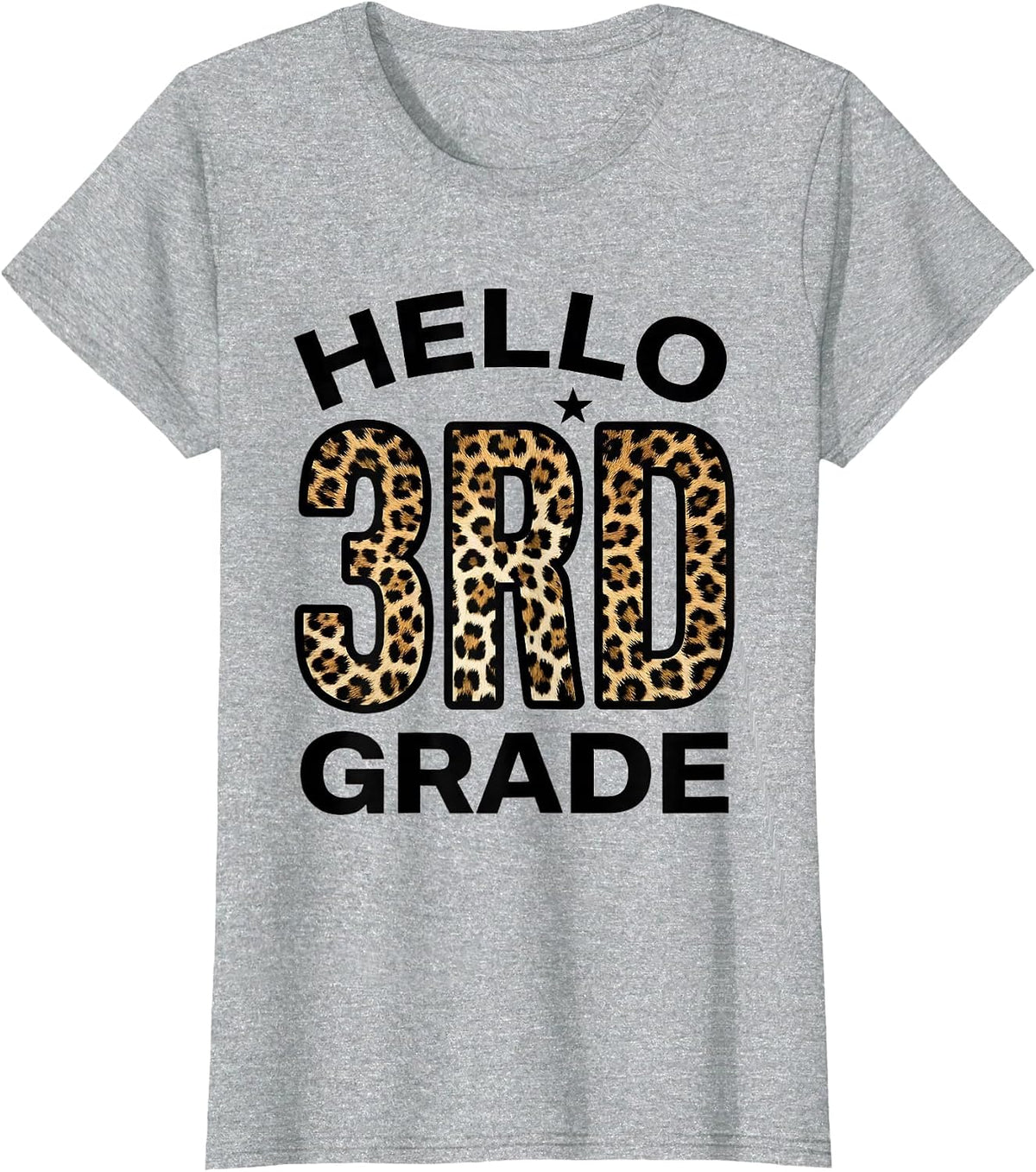 Women's Hello 3rd Grade Leopard Teacher Student Back To School Girls T-Shirt - Heather Grey