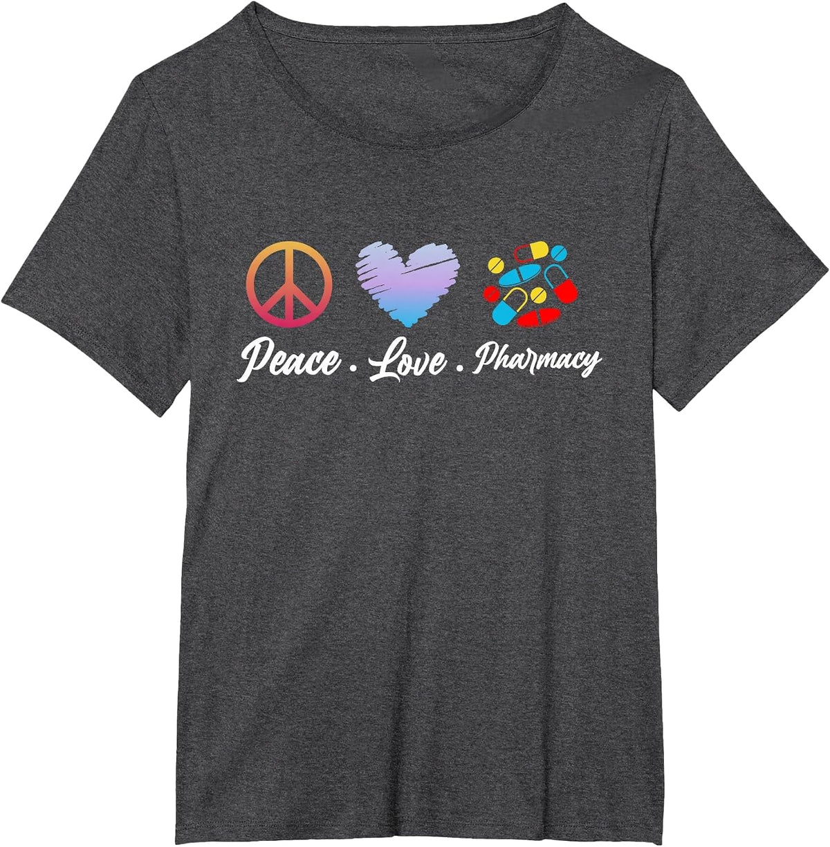 Peace Love Pharmacy Funny Pharmacy Technican Mothers Day T-Shirt - Dark Heather Grey