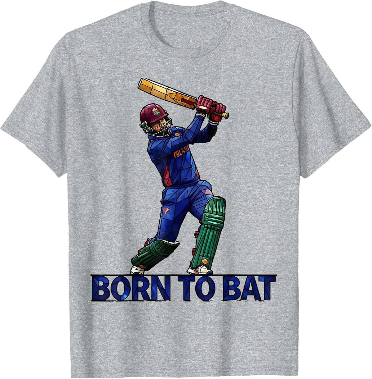 Men's Born to Bat Cricket Life Inspirational Design T-Shirt - Heather Grey