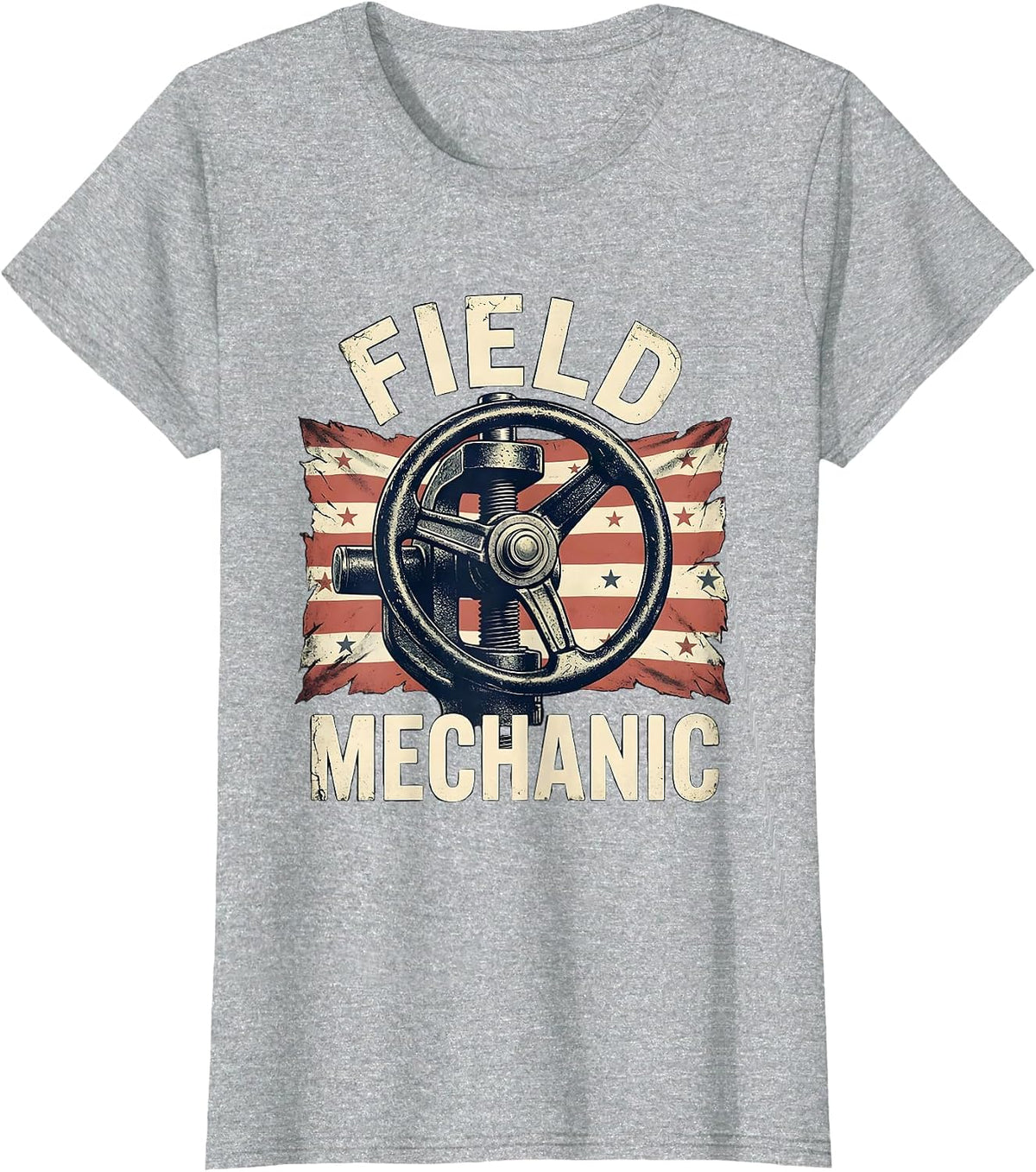Field Mechanic Distressed American Flag Mechanic Gift T-Shirt - Heather Grey