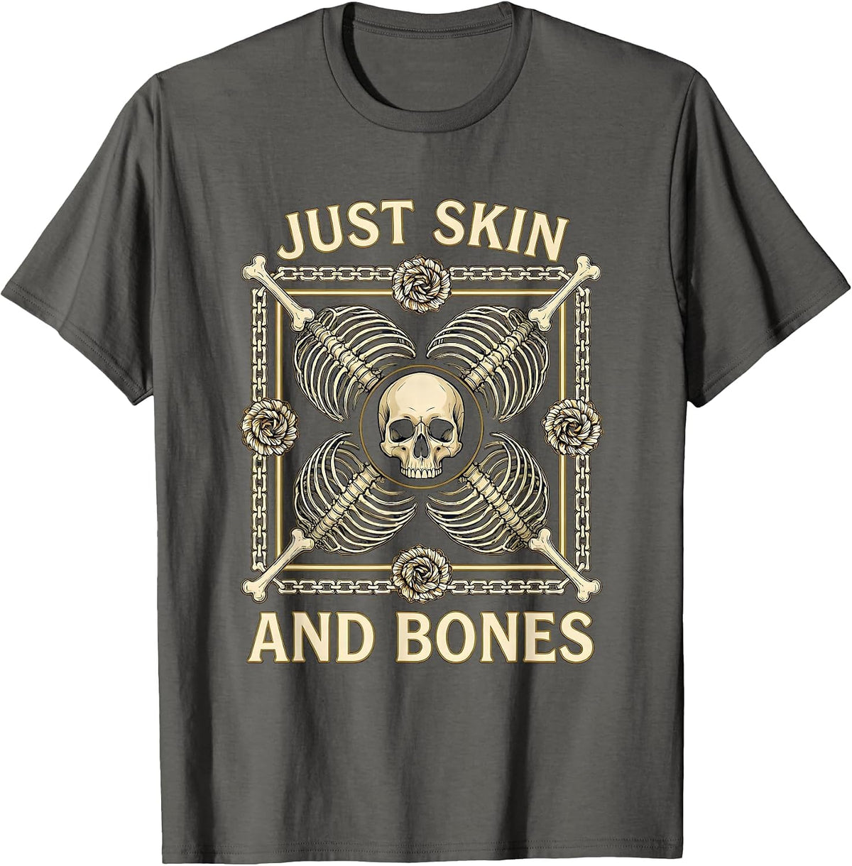 Just Skin and Bones Edgy Graphic Design T-Shirt - Asphalt Grey
