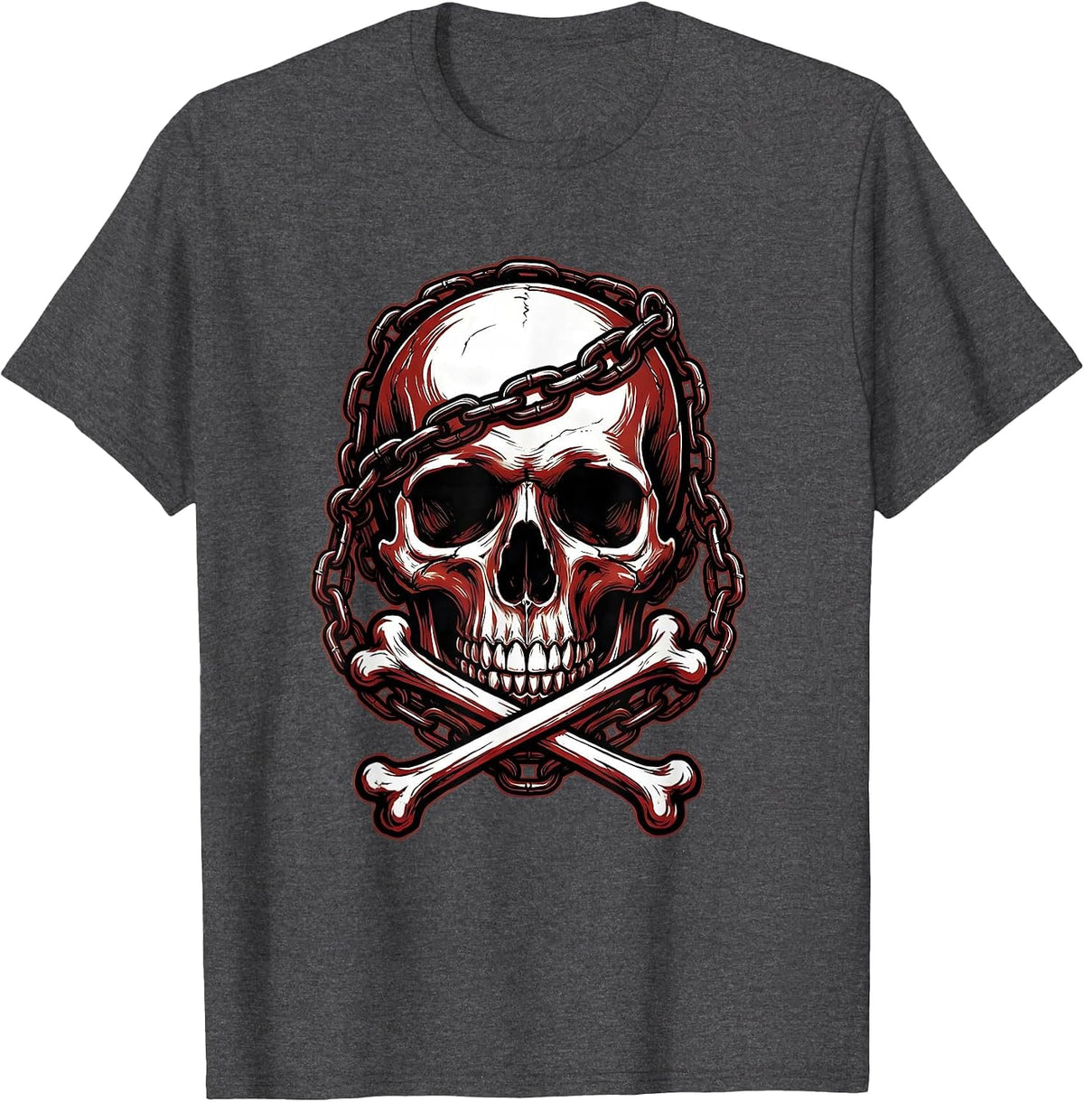 Skull Anchor Chain Crossbones Graphic T-Shirt - Dark Heather Grey