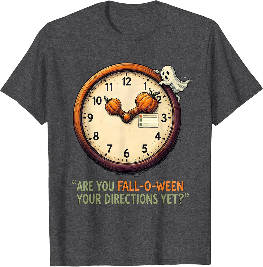 Men's Are You Fall-O-Ween Your Directions Yet? Teacher Halloween T-Shirt - Dark Heather Grey