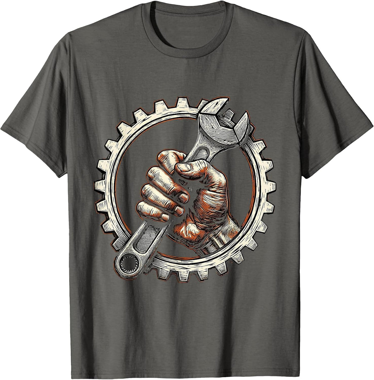 Men's Grease Monkey Mechanic Wrench Graphic T-Shirt - Asphalt Grey