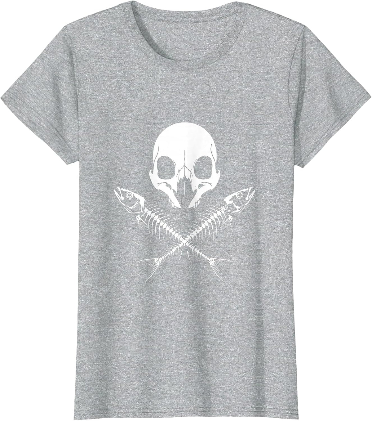 Penguin Skull Crossed Fish Bones Dark Art Design T-Shirt - Heather Grey