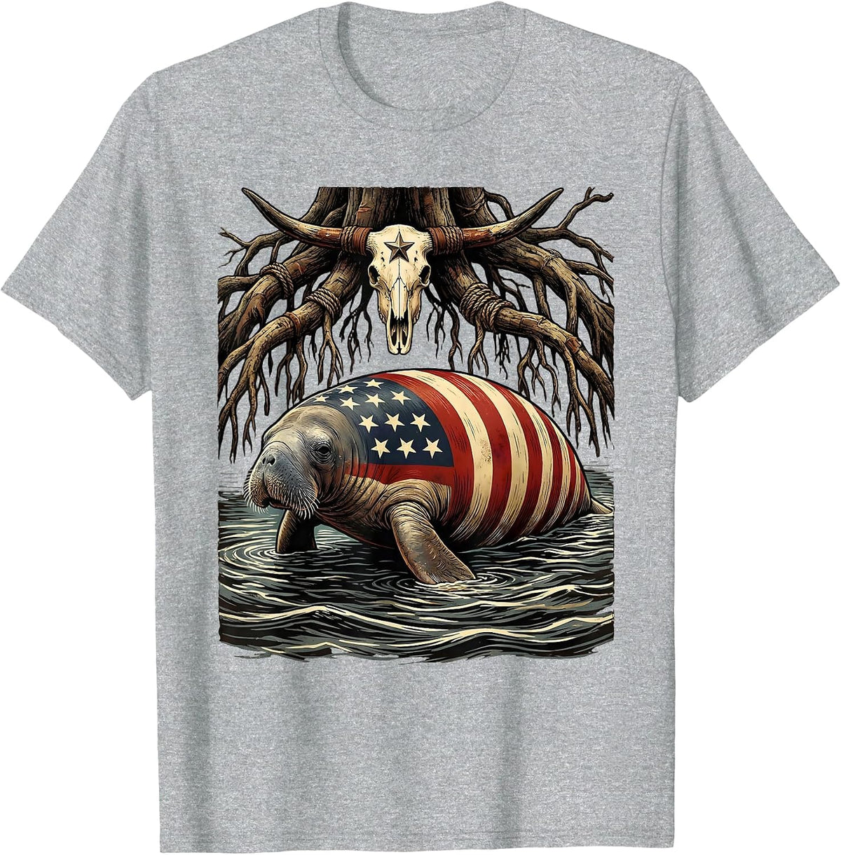 Men's Gulf of America Manatee Mangrove Illustration T-Shirt - Heather Grey