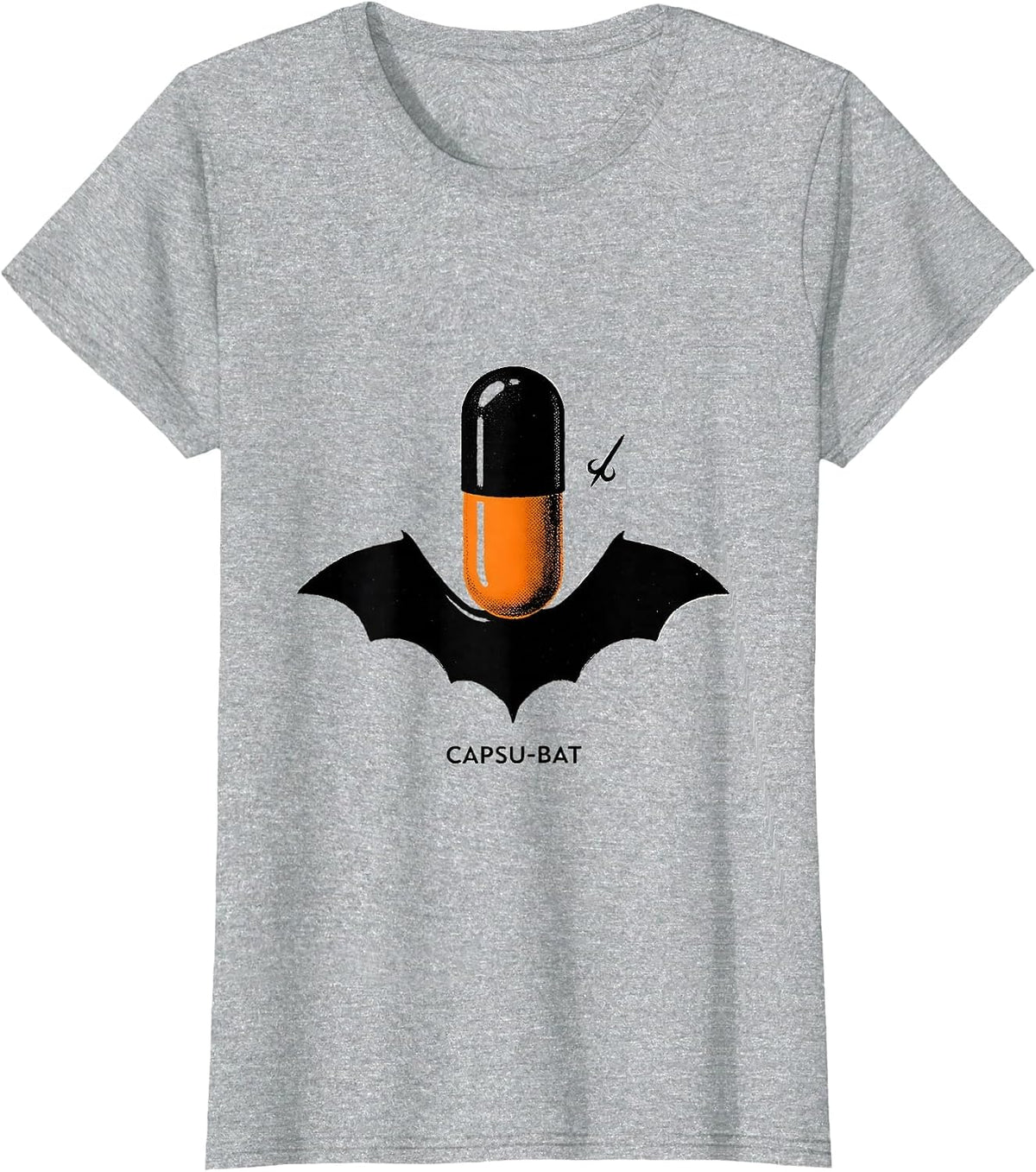 Women's Capsu-Bat Minimalist Pharmacy Halloween Pharmacist Tech Crew T-Shirt - Heather Grey