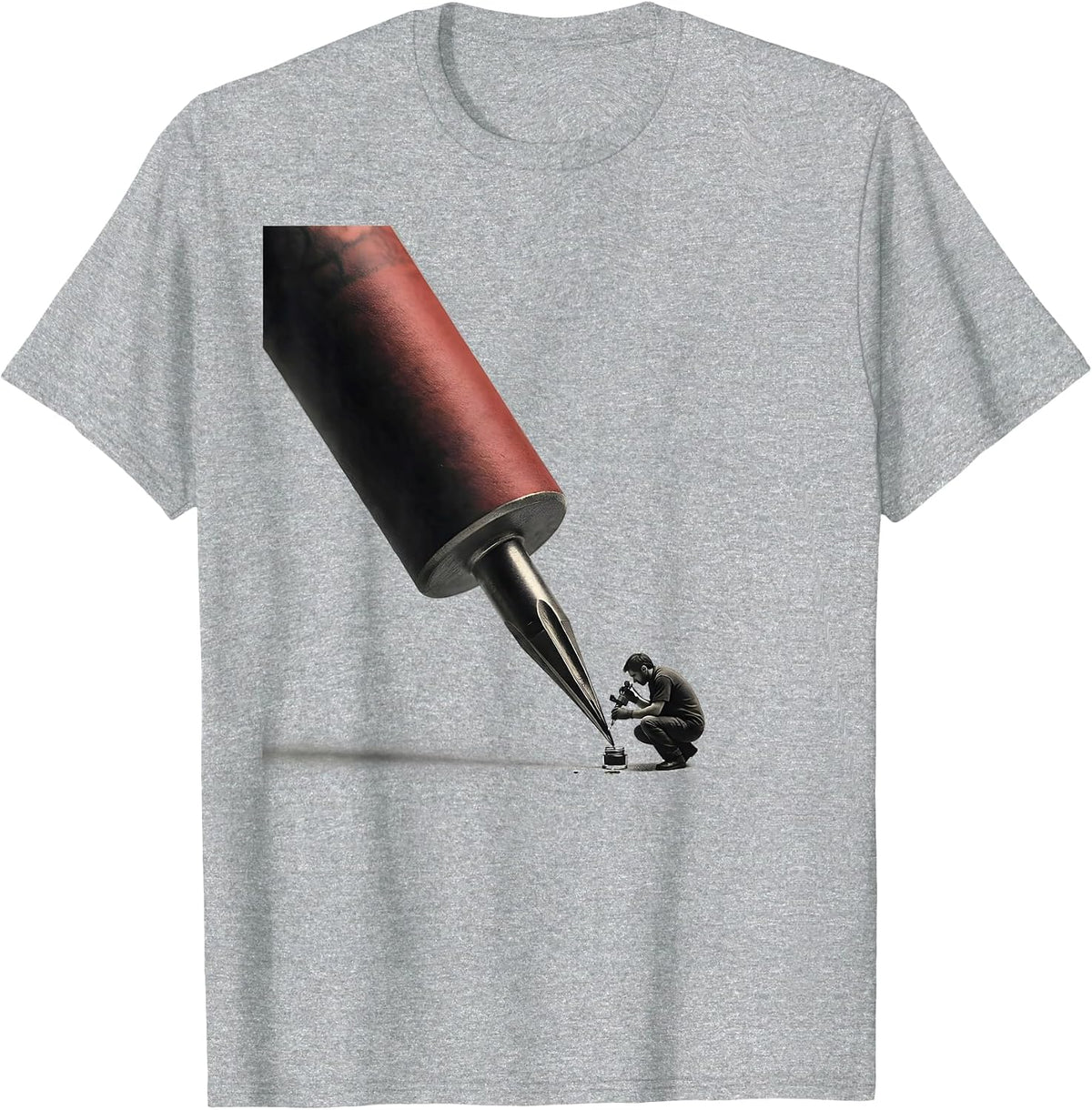 Men's Oversized Tattoo Needle Cartridge Minimalist Tattoo Artist T-Shirt - Heather Grey