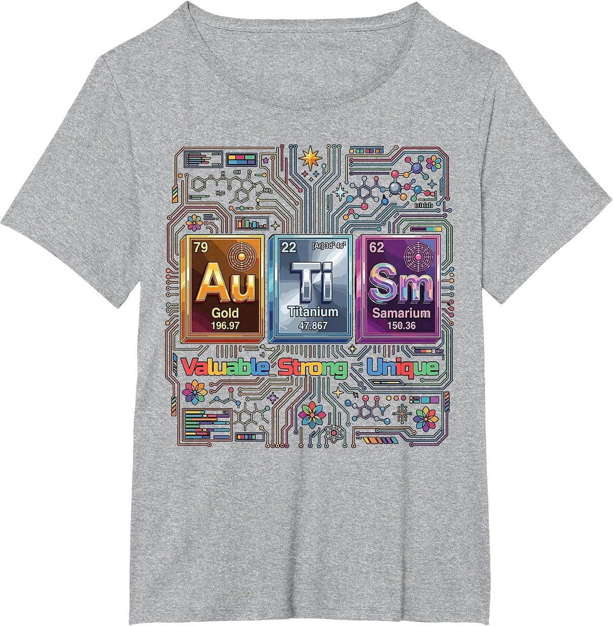 Autism Awareness Elements Periodic Table ASD Unique Strong T-Shirt - Heather Grey