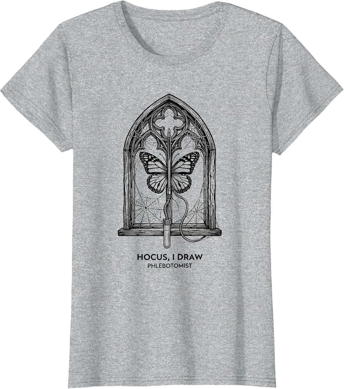Women's Hocus, I Draw, Phlebotomist Funny Halloween Nurse Lab Tech T-Shirt - Heather Grey