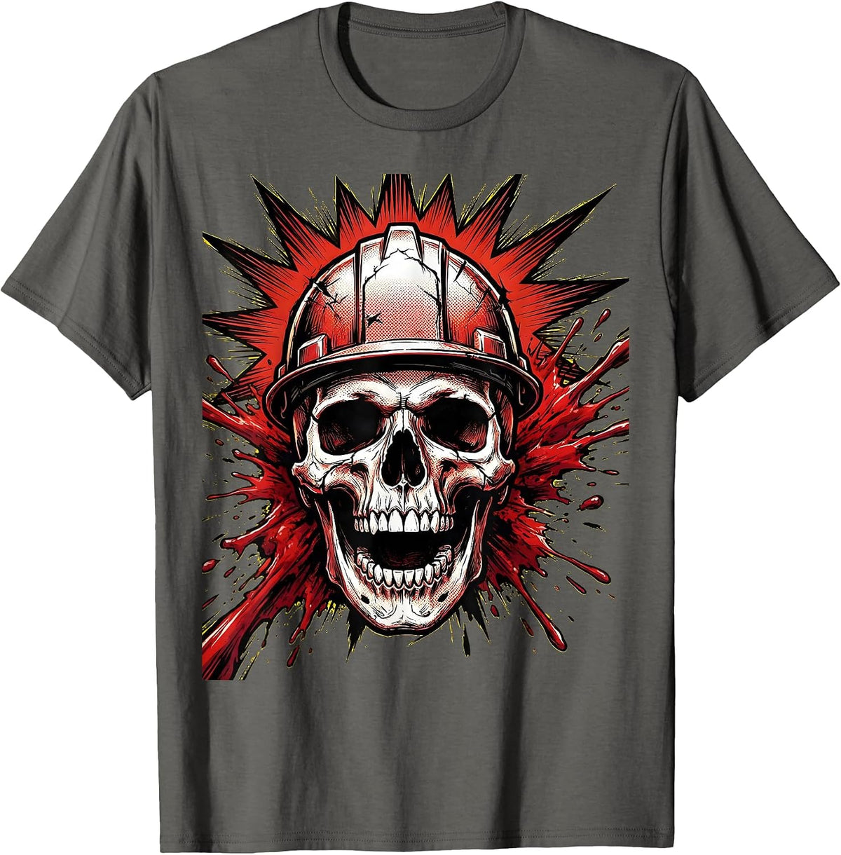 Men's Bloody Skull Hard Hat Splatter Graphic T-Shirt - Asphalt Grey