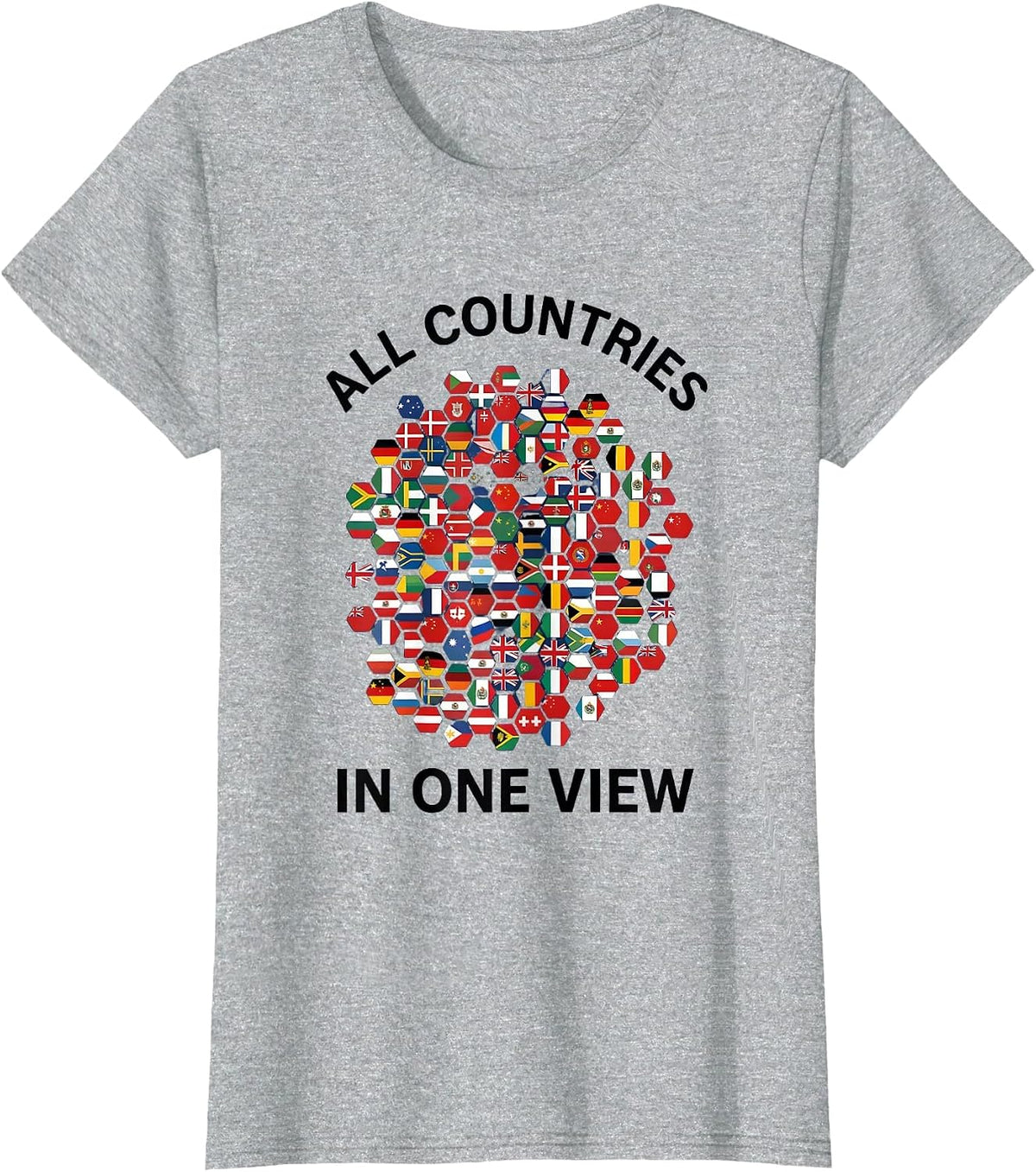 All Countries In One View International Travel Geography T-Shirt - Heather Grey