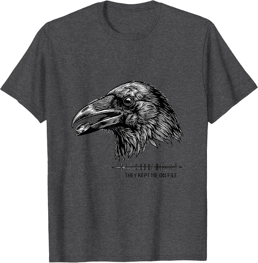 Men's They Kept Me On File Funny Crow Meme Raven Bird Lover T-Shirt - Dark Heather Grey