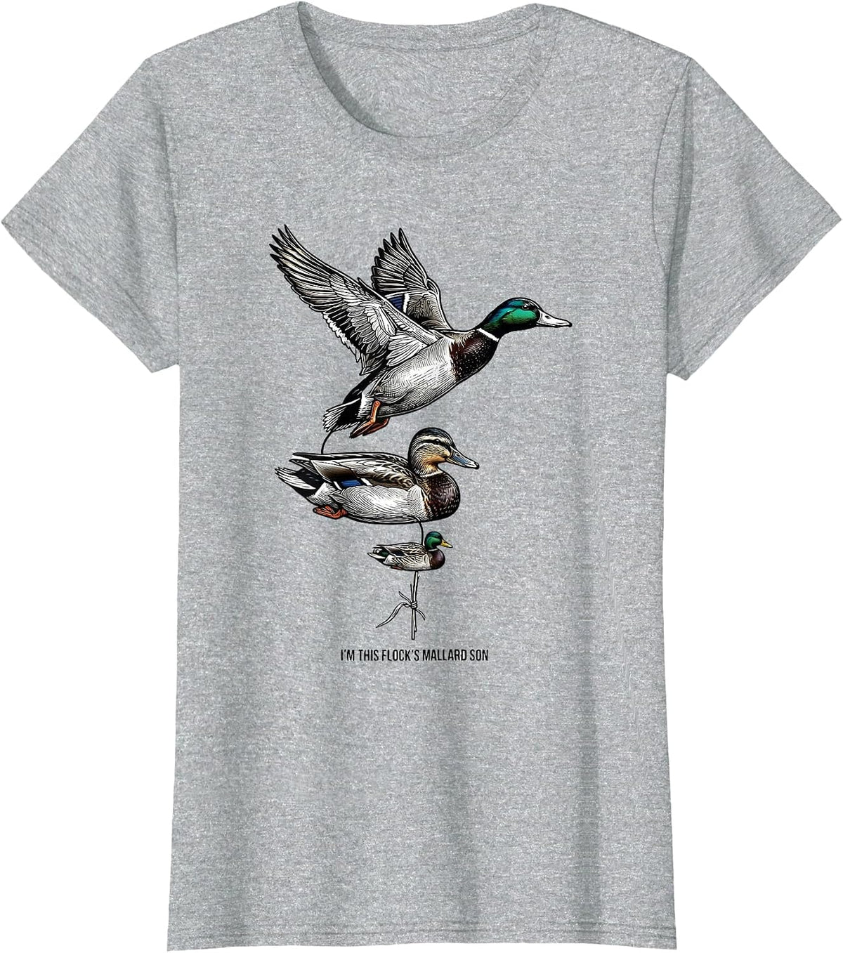 Women's I'm This Flock's Mallard Son Rustic Duck Hunting Dad Gift T-Shirt - Heather Grey