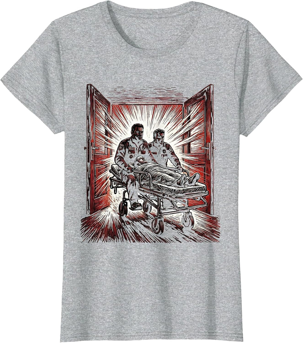 Women's EMT Rushing Patient on Stretcher Graphic T-Shirt - Heather Grey