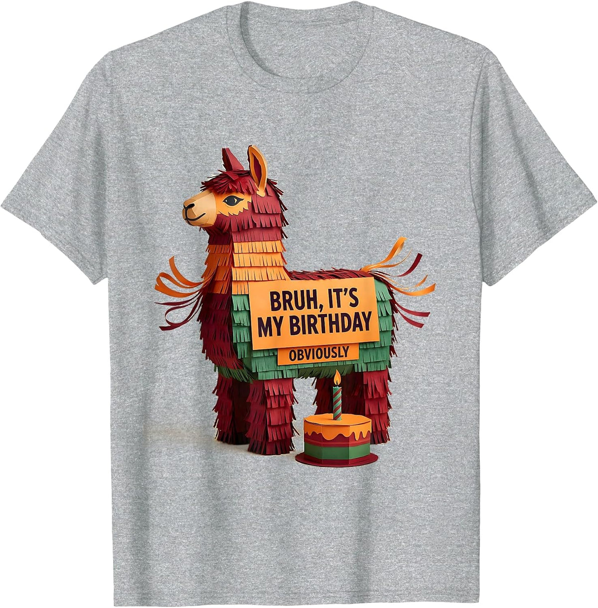 Men's Bruh It's My Birthday Obviously Funny Llama Pinata Gamer T-Shirt - Heather Grey