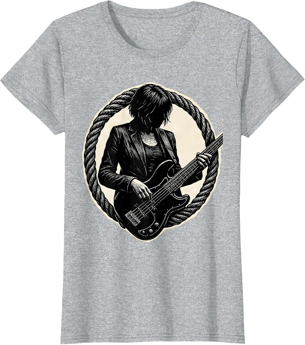 Bassist Wrapped in Guitar Cable Rock Art T-Shirt - Heather Grey