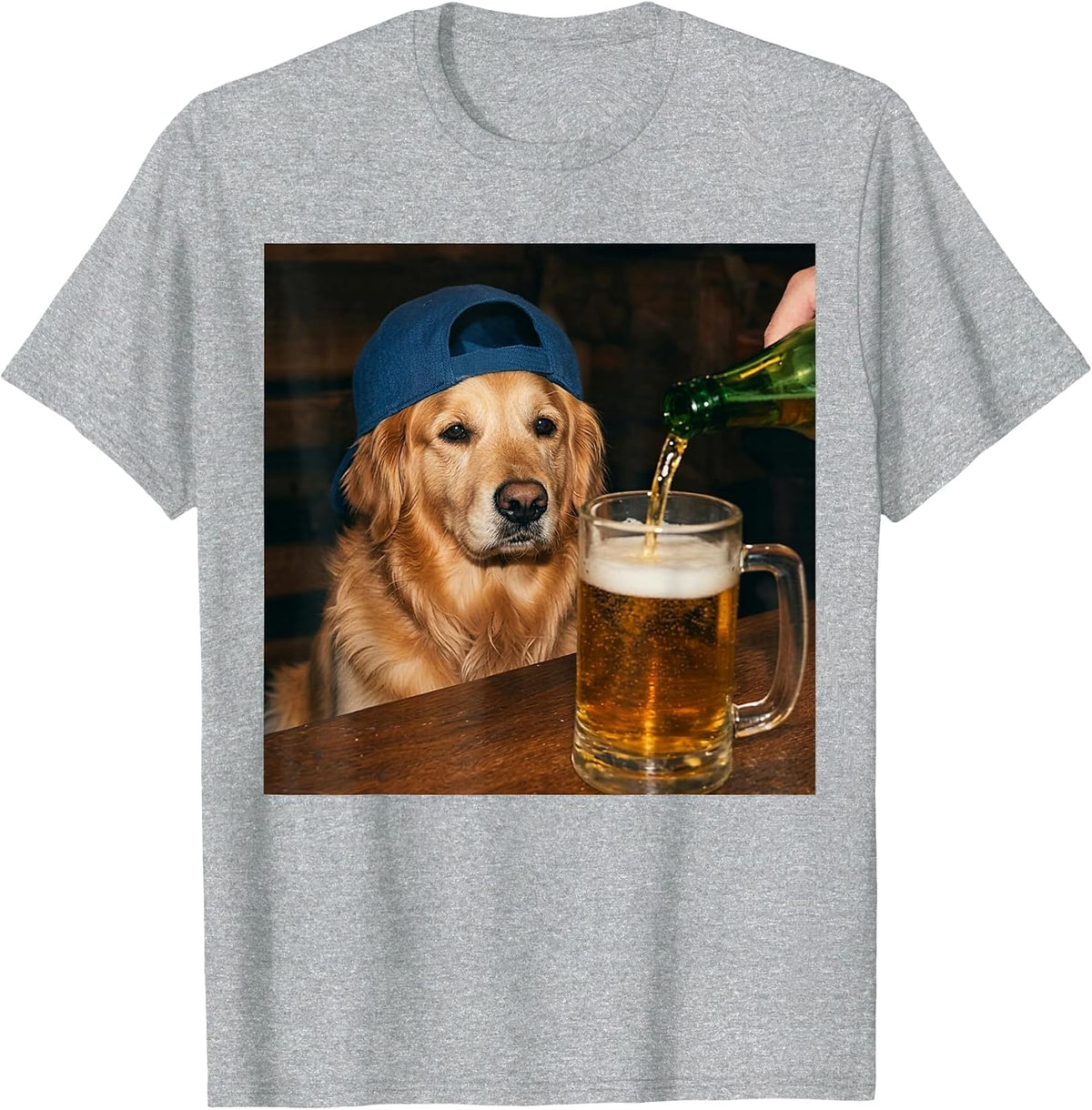 Golden Retriever Drinking Beer Funny Dog Meme T-Shirt - Heather Grey