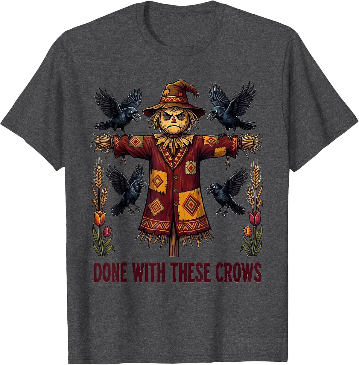 Done With These Crows Fawk Off Crow Design T-Shirt - Dark Heather Grey