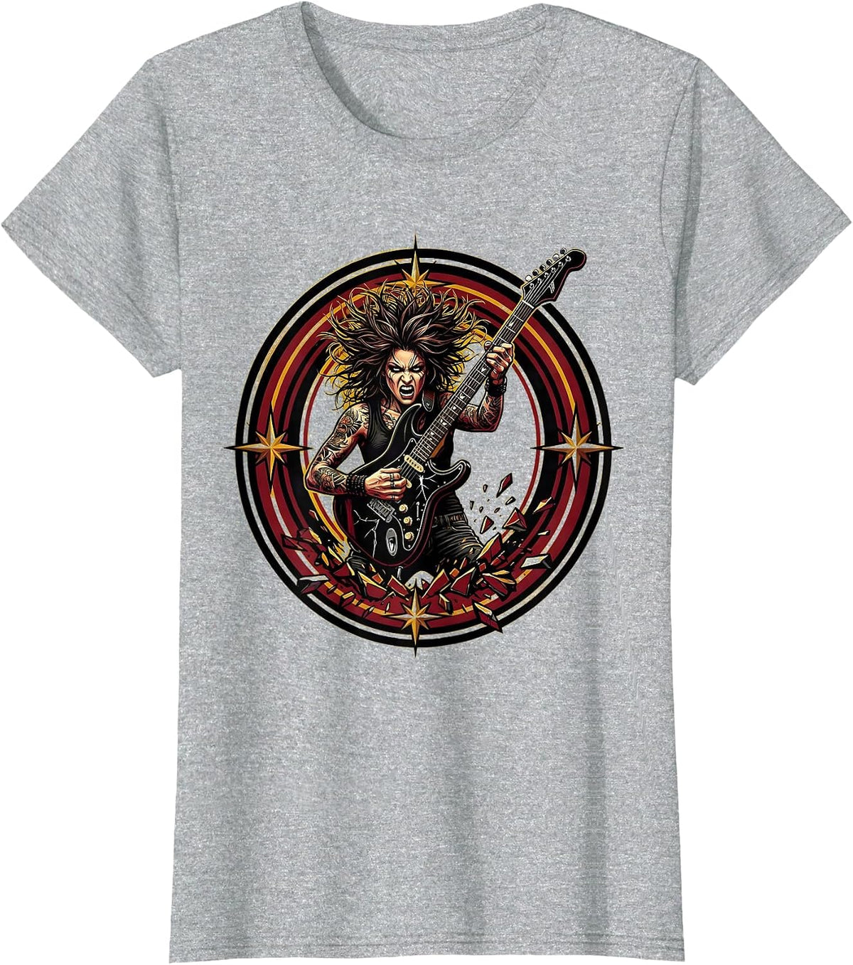 Riot Grrrl Guitar Smash Stage Illustration T-Shirt - Heather Grey