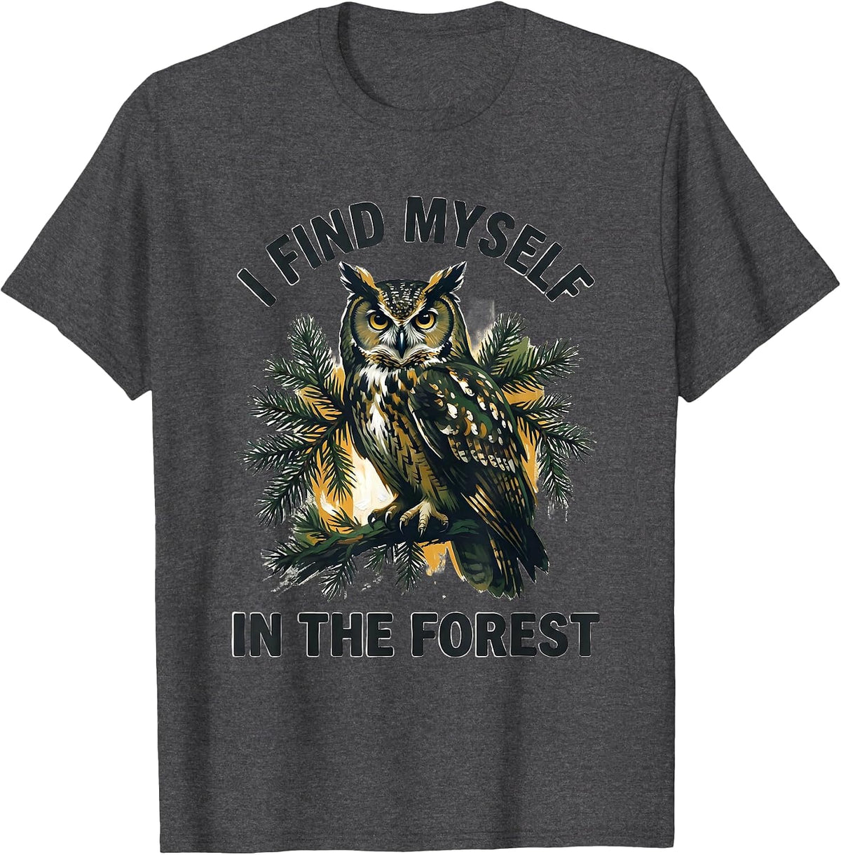 Men's I Find Myself In The Forest Retro Nature Wildlife Forest T-Shirt - Dark Heather Grey