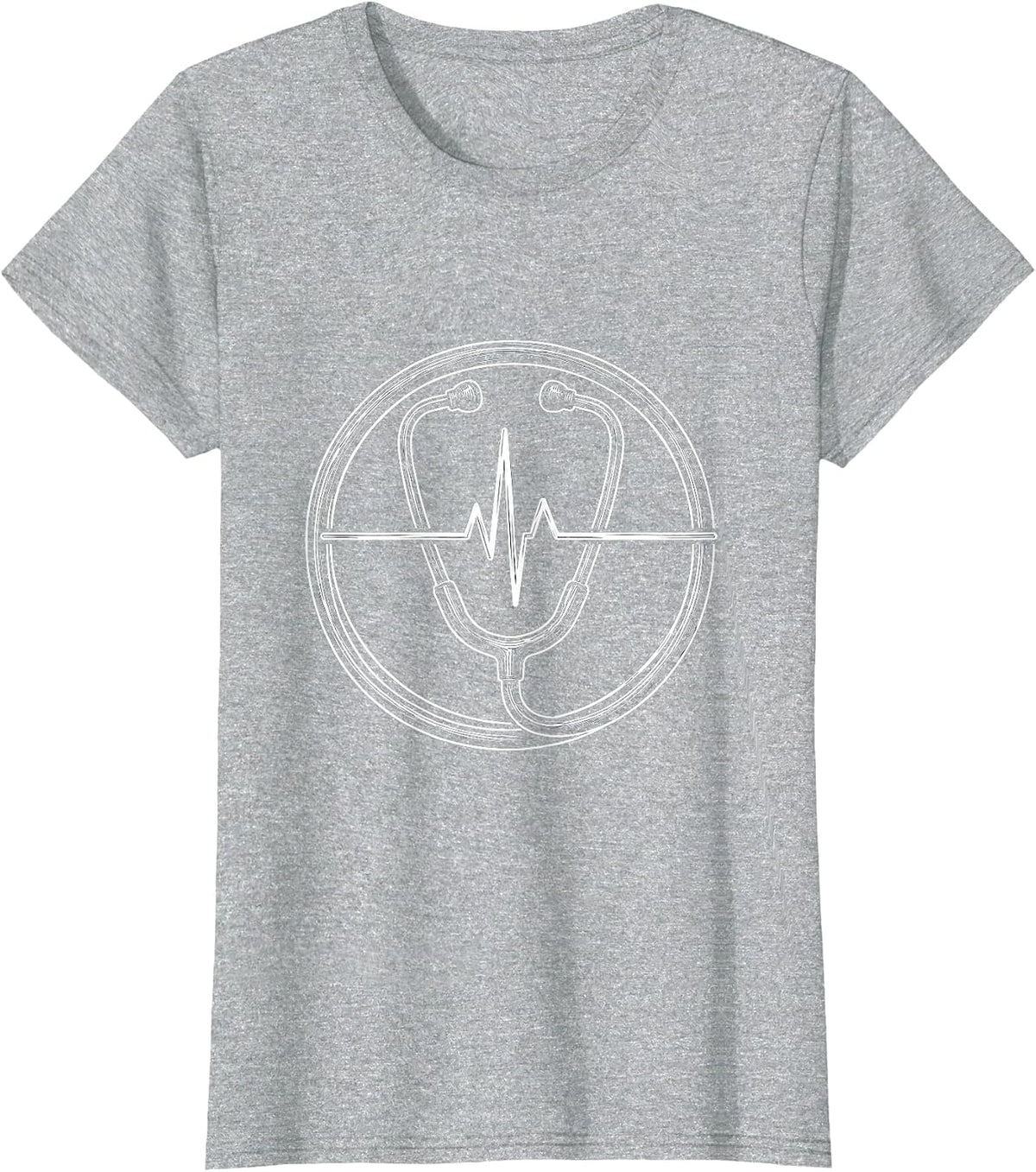 EMT Stethoscope Heartbeat Line Graphic T-Shirt - Heather Grey