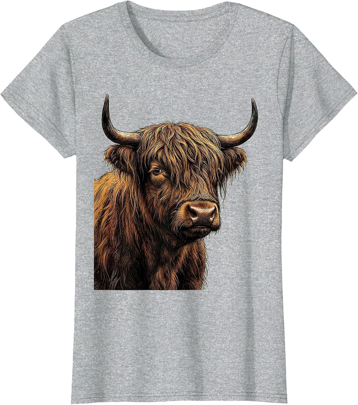 Highland Cow Bust Funny Cute Cow Lover Graphic T-Shirt - Heather Grey