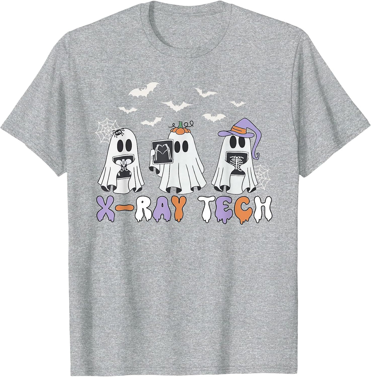 Cute Funny X-ray Tech Ghosts Boo Sheet Radiology Halloween T-Shirt - Heather Grey