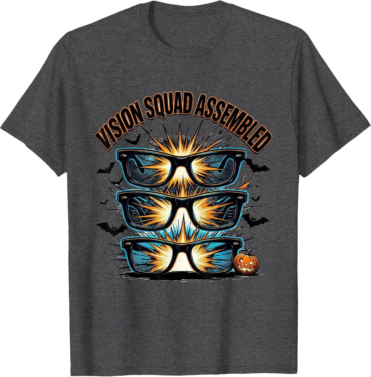 Men's Vision Squad Assembled Comic Book Halloween Optometrist Eye T-Shirt - Dark Heather Grey