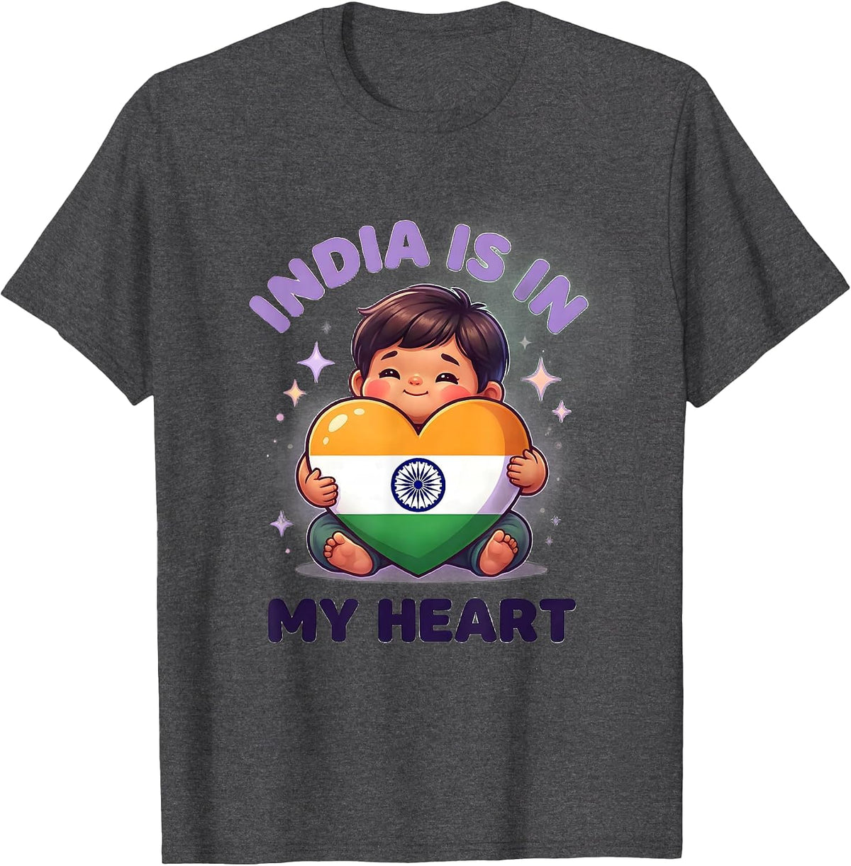 India Is In My Heart Cute Kawaii National Pride Kids T-Shirt - Dark Heather Grey