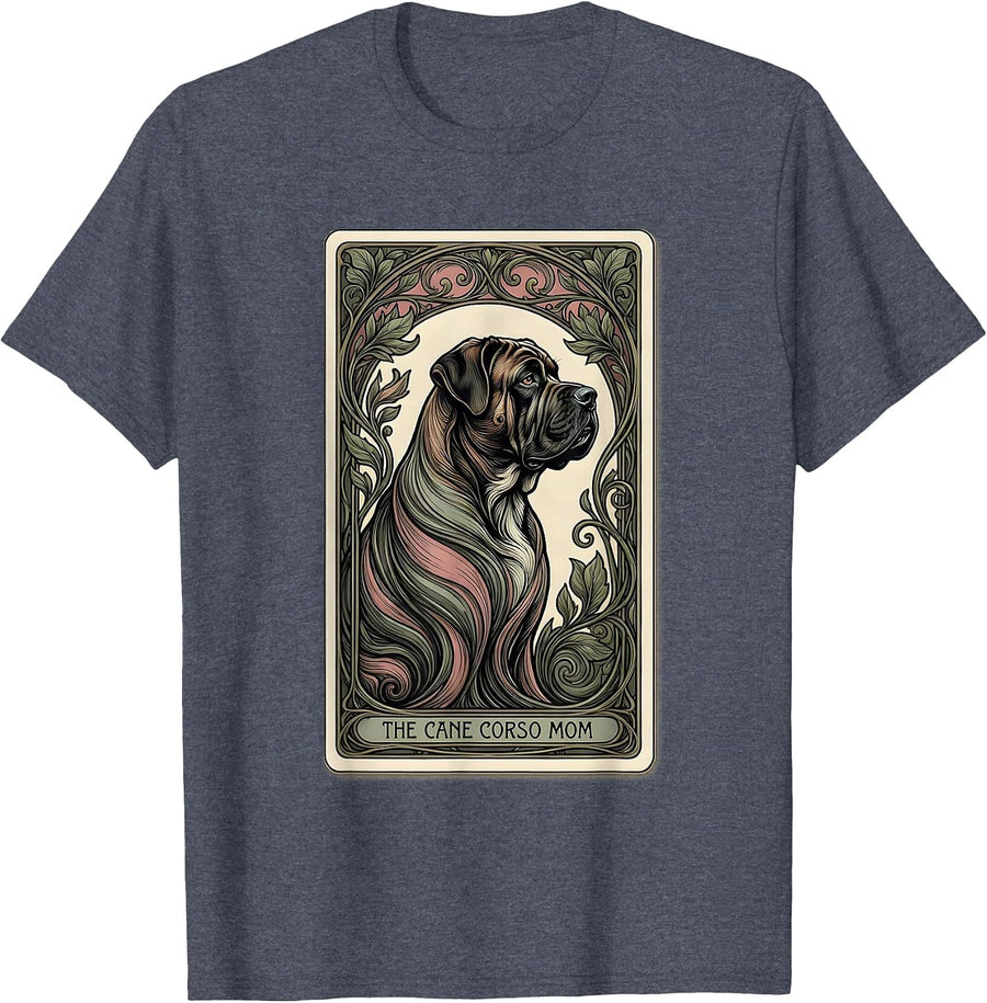 The Cane Corso Mom Art Nouveau Dog Mom Tarot Card Portrait T-Shirt - Heather Blue