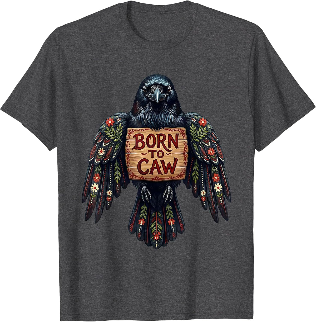 Men's Born to Caw Crow Lover Graphic Design T-Shirt - Dark Heather Grey
