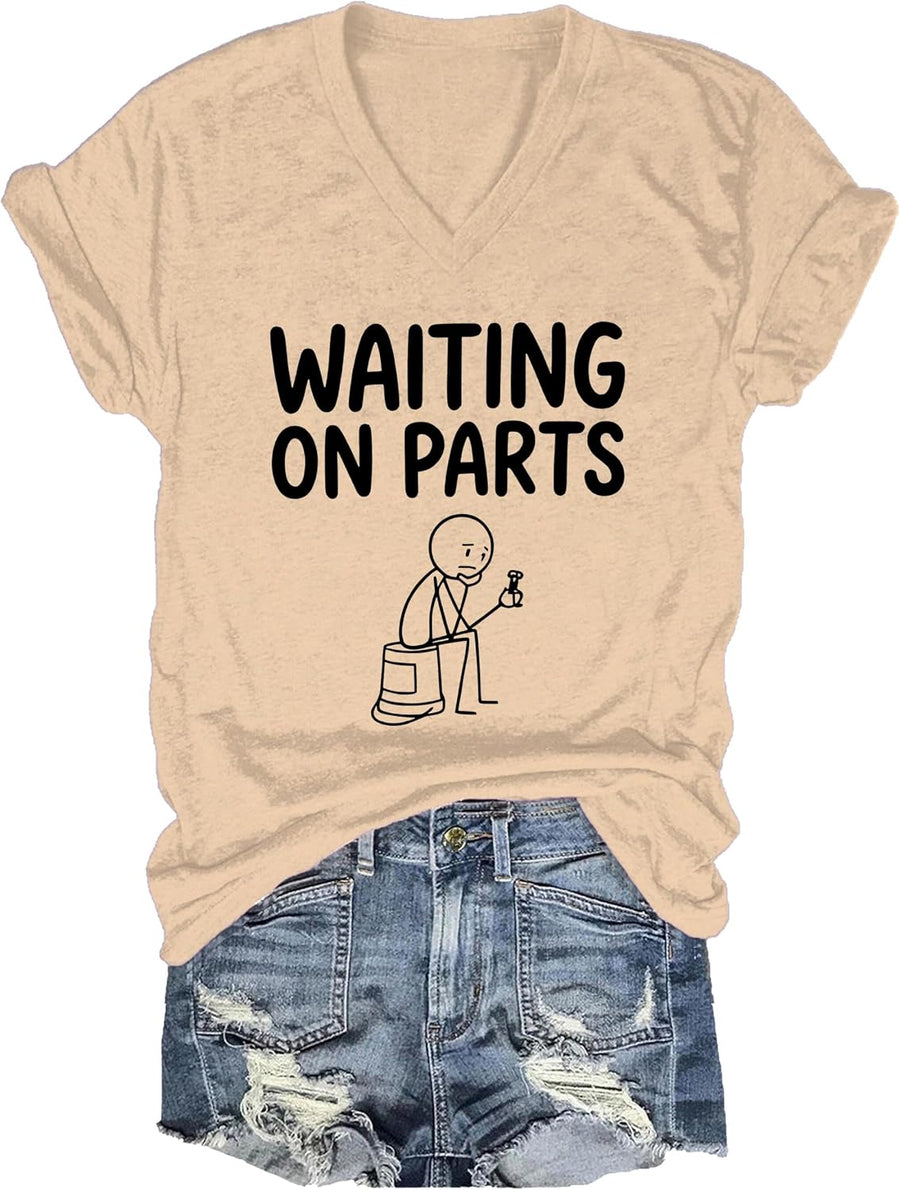 Waiting On Parts T-Shirt, Waiting On Parts Shirt Funny Mechanic Shirts for Women Men - V-Neck Khaki-v