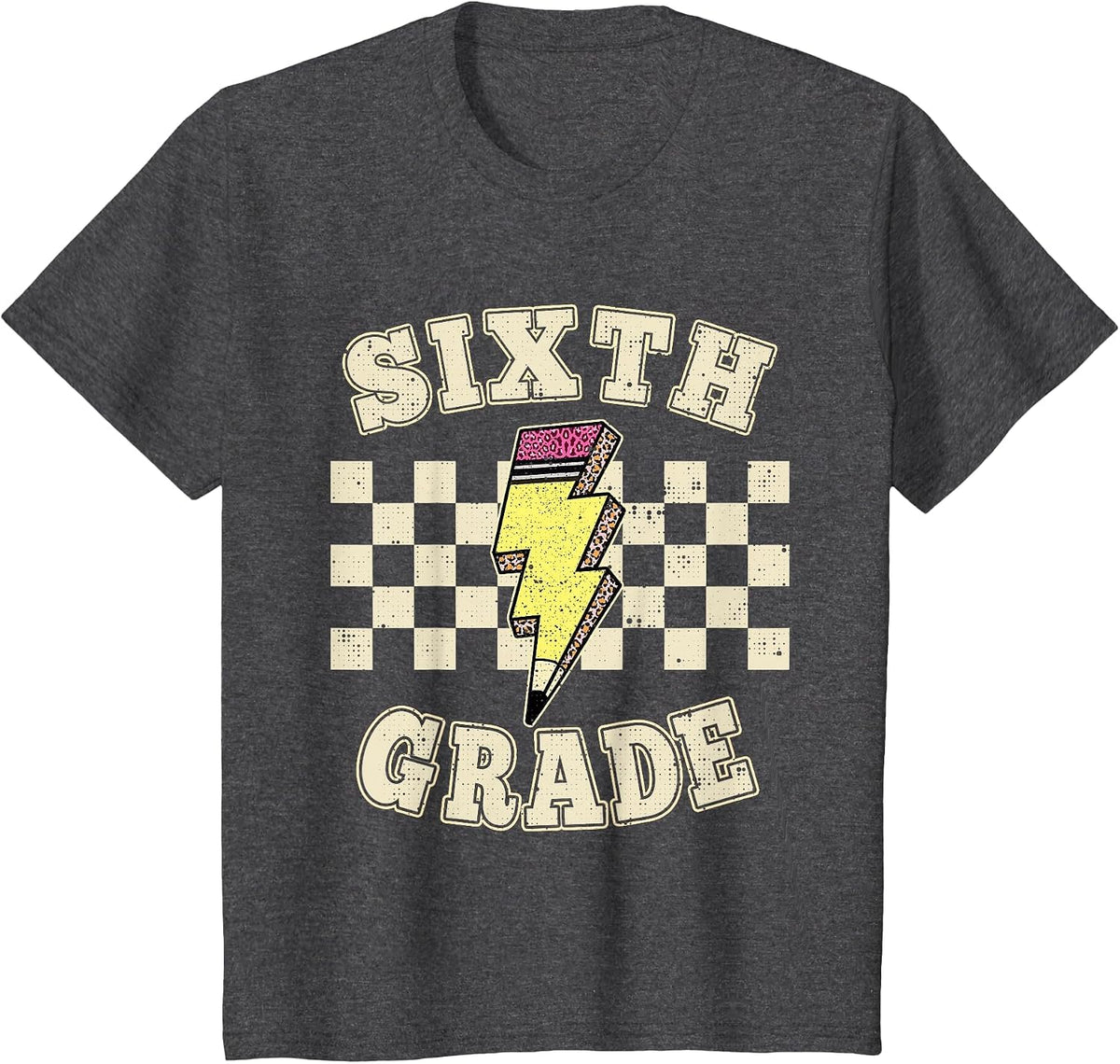 Sixth Grade Lighting Bolt Pencil Retro 6th Grade Teacher T-Shirt - Dark Heather Grey