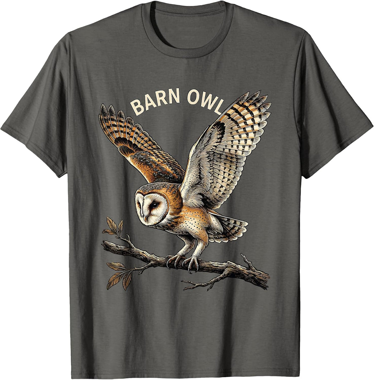 Barn Owl Whimsical Nature Lover Illustration Vintage Style T-Shirt - Asphalt Grey