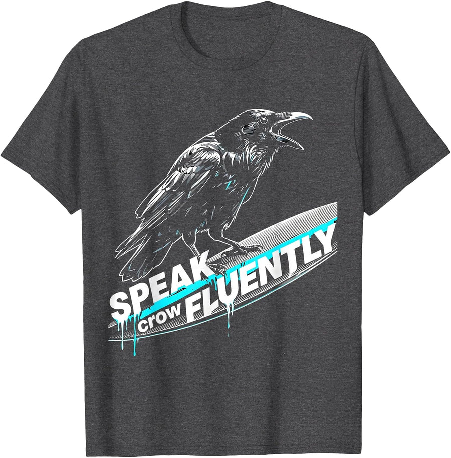 Men's Speak Crow Fluently Funny Bird Lover Design T-Shirt - Dark Heather Grey