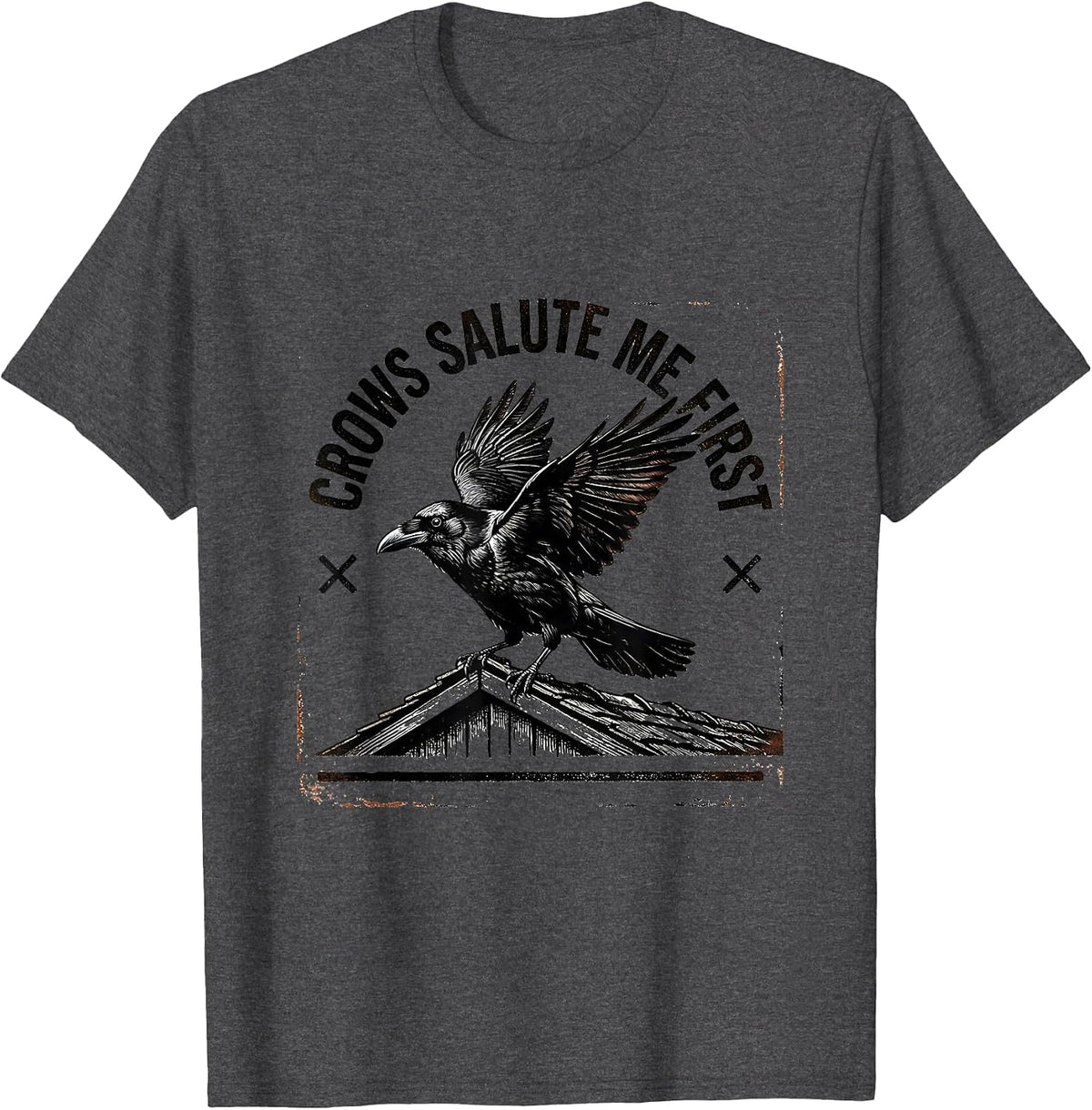 Men's Crows Salute Me First Gothic Crow Humor Bird Lover T-Shirt - Dark Heather Grey