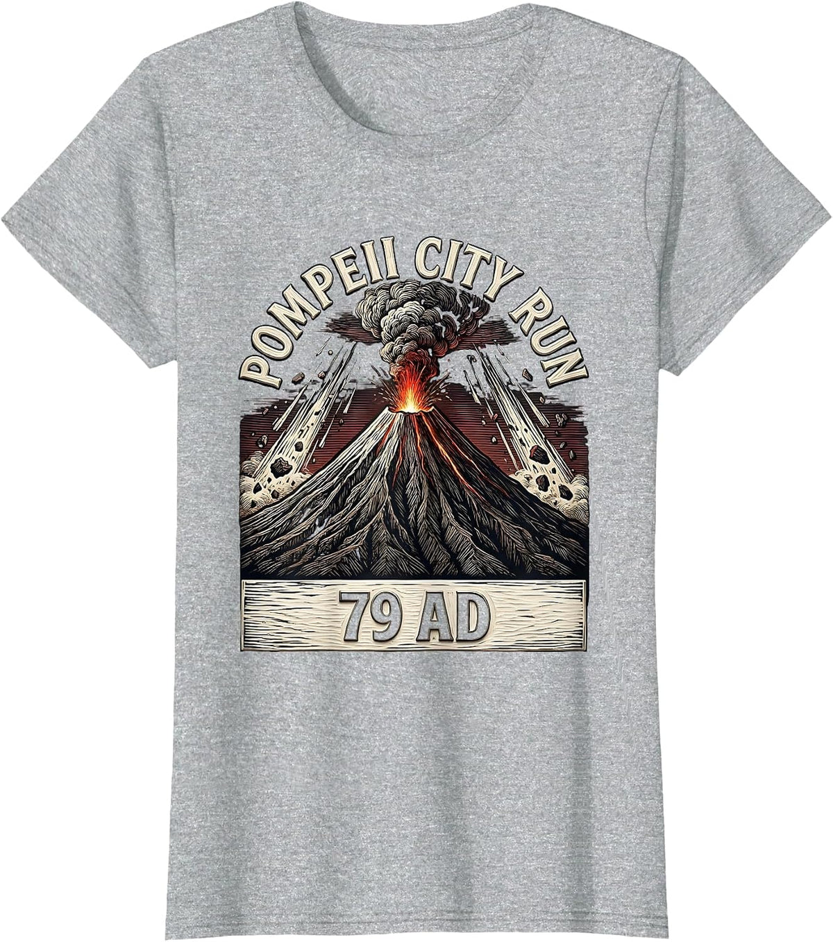 Pompeii City Run 79 AD Funny Volcano History Geography Humor T-Shirt - Heather Grey