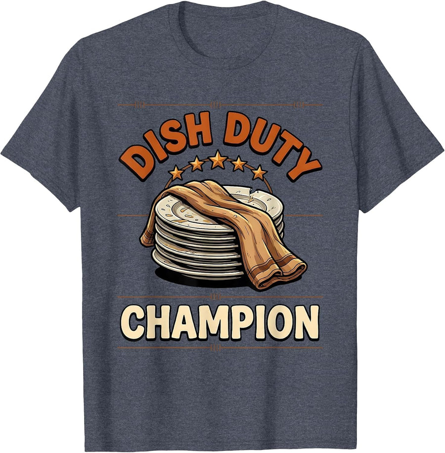 Dish Duty Champion Funny Thanksgiving Family Matching T-Shirt - Heather Blue