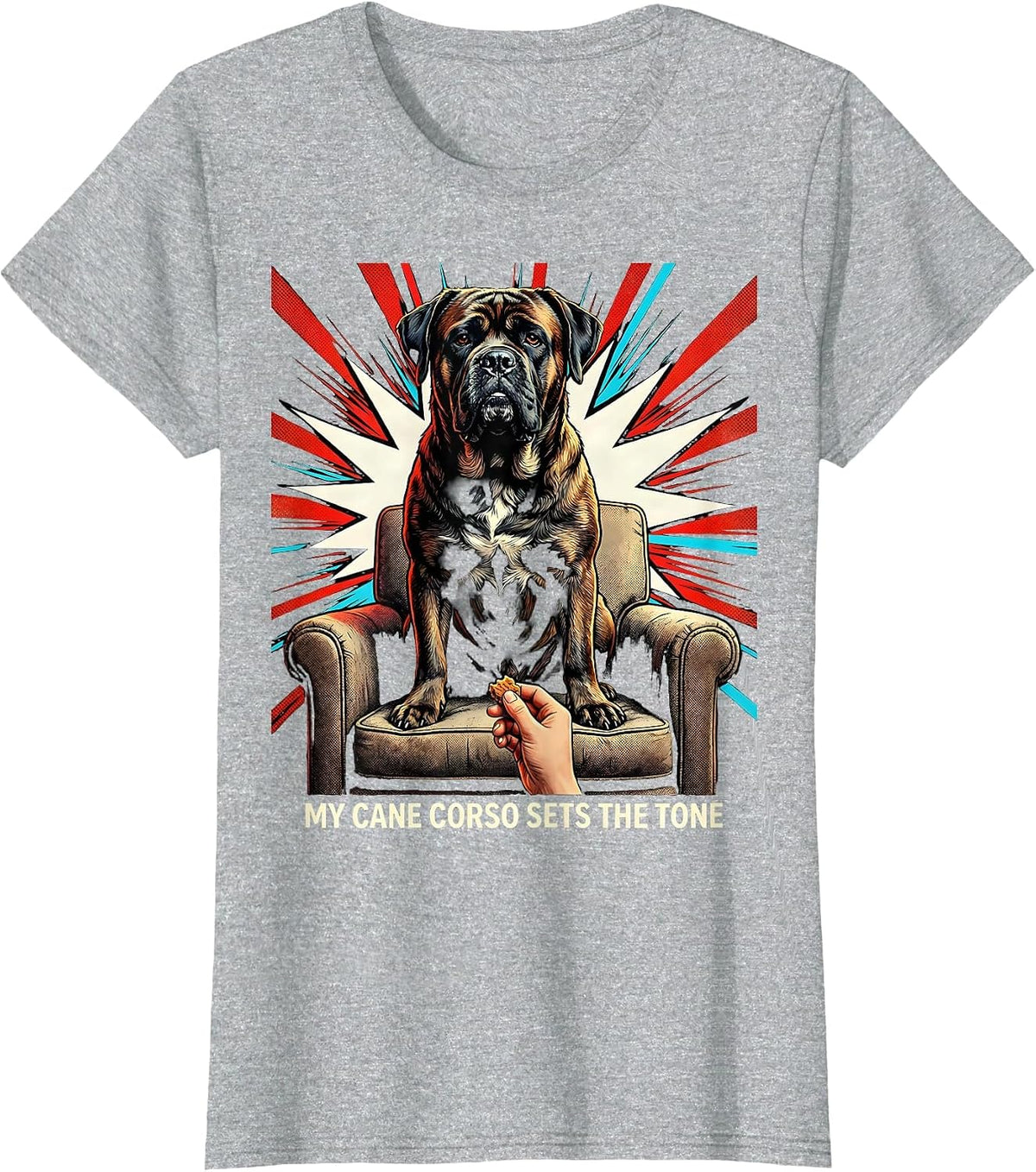 Women's My Cane Corso Sets The Tone Pop Art Dog Owner Humor T-Shirt - Heather Grey