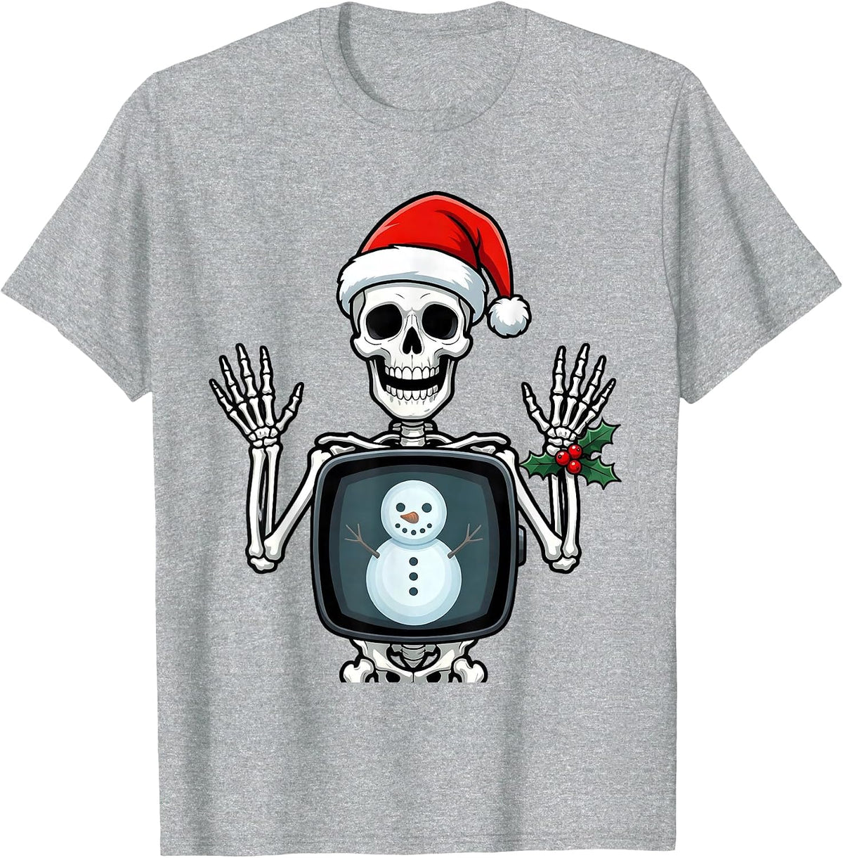 Men's Grinning Skeleton Santa Hat Radiology Tech Christmas Pun T-Shirt - Heather Grey