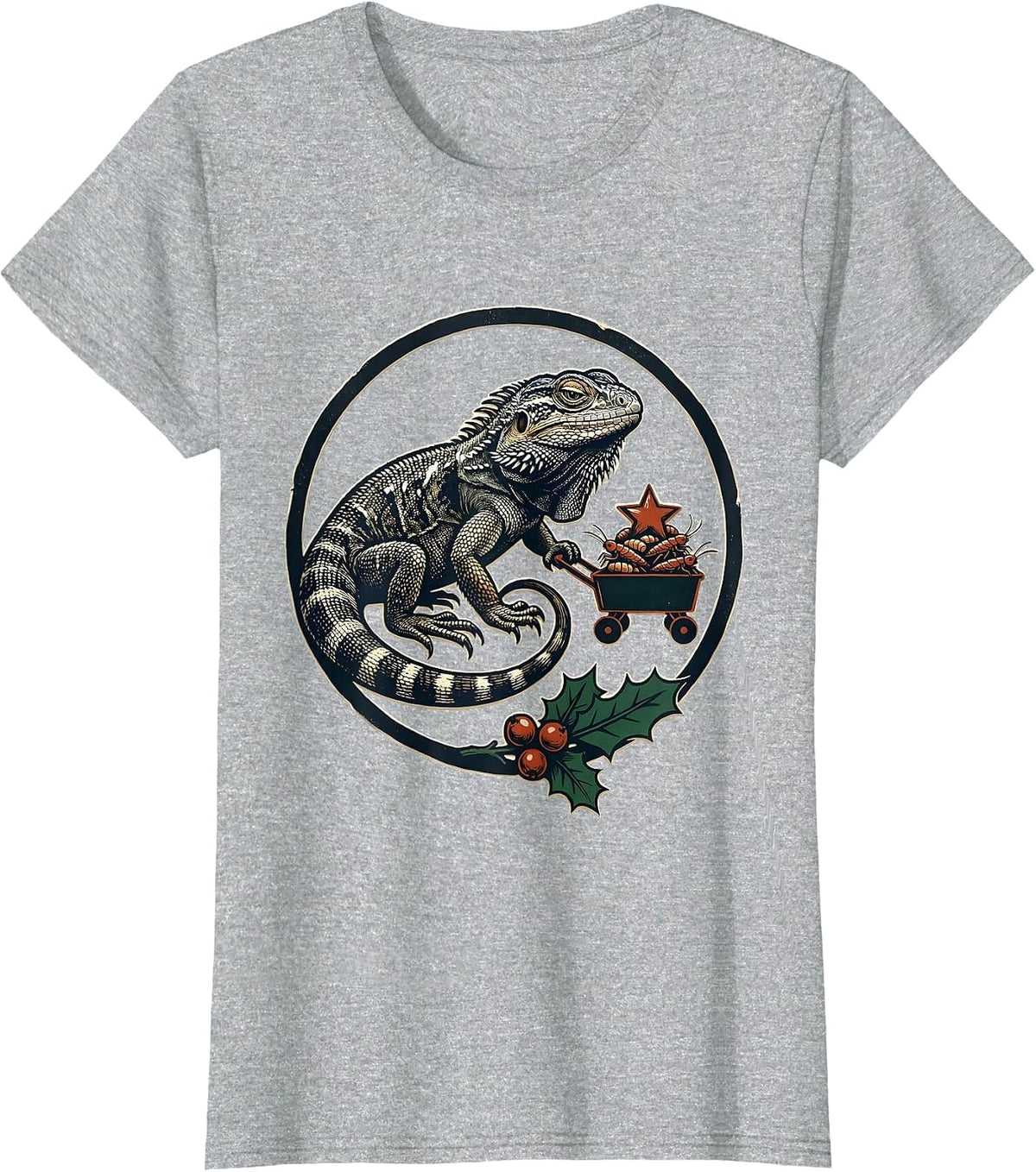 Bearded Dragon Christmas Cart Funny Dragon Lover Gift T-Shirt - Heather Grey
