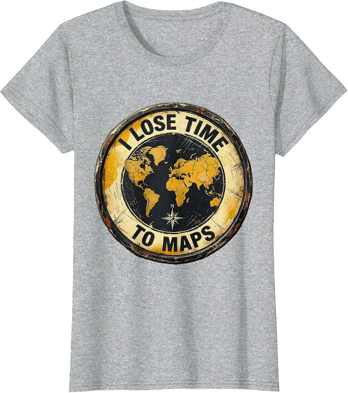 I Lose Time To Maps Funny Geography Teacher Cartographer Map T-Shirt - Heather Grey
