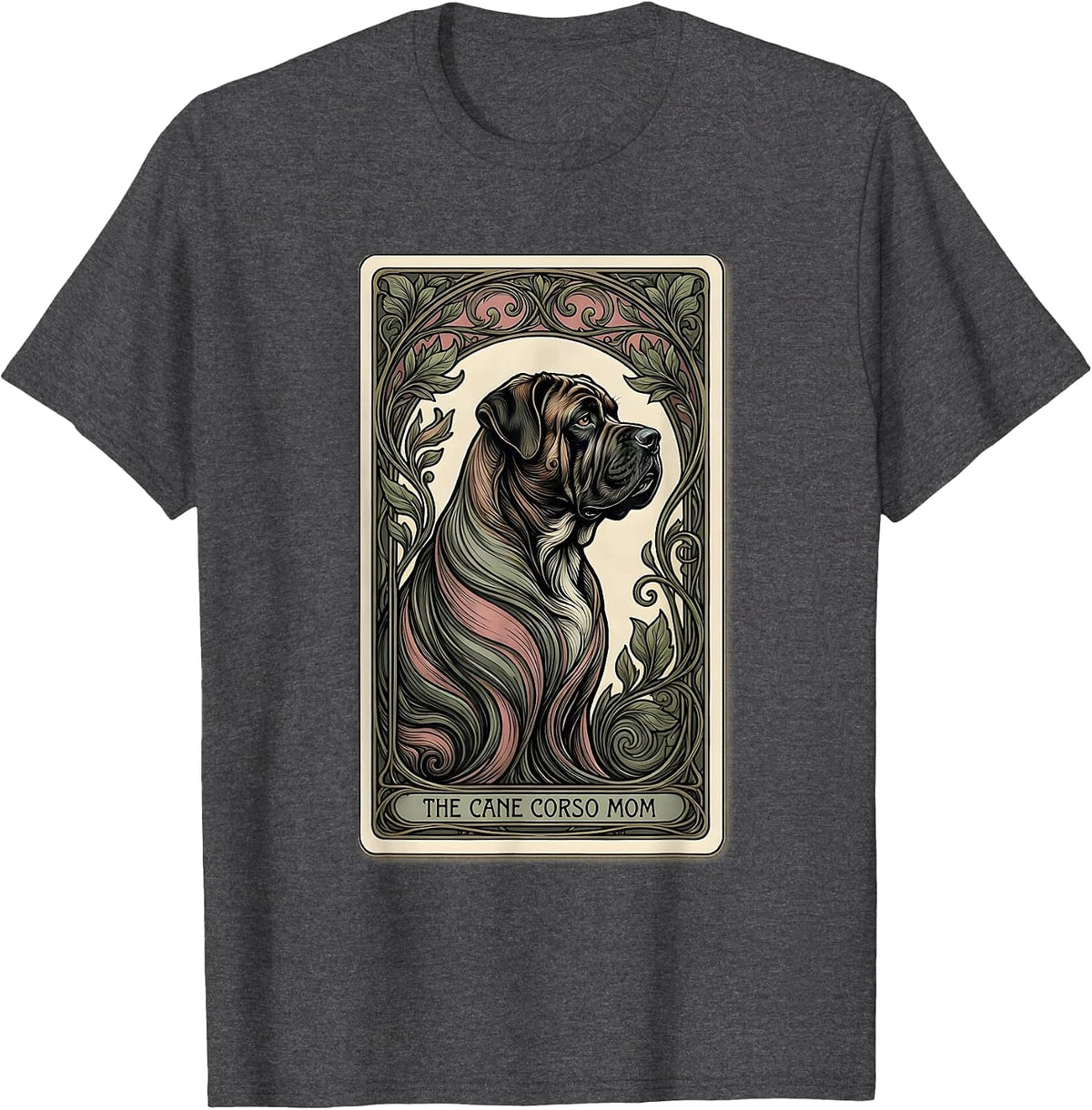The Cane Corso Mom Art Nouveau Dog Mom Tarot Card Portrait T-Shirt - Dark Heather Grey