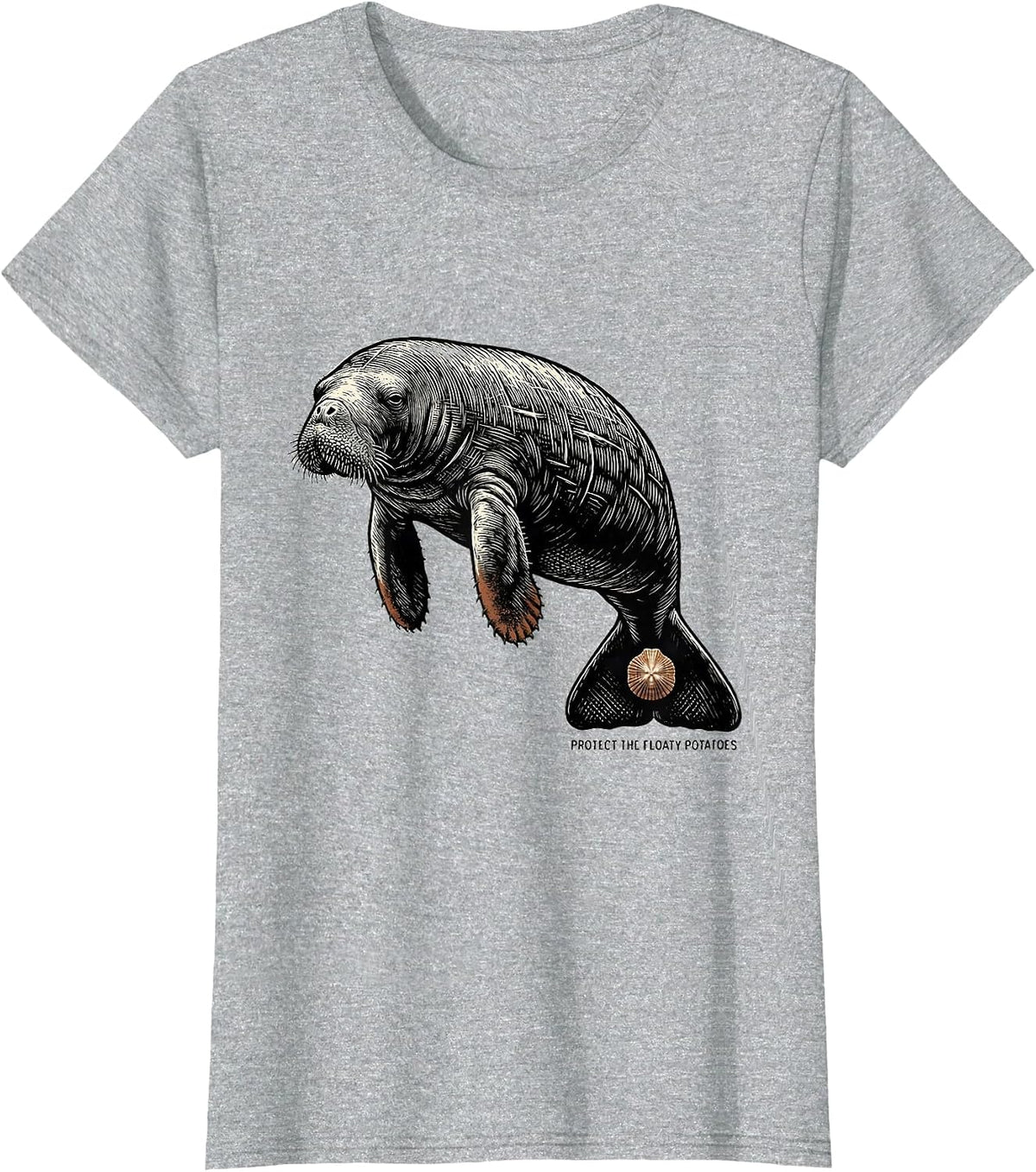 Protect The Floaty Potatoes Funny Manatee Sea Animal Lover T-Shirt - Heather Grey